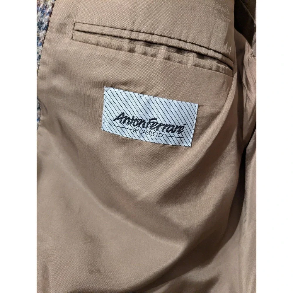 Anton Ferrare Castletex Harris Tweed Blazer Men 46L Houndstooth Wool Sport Coat